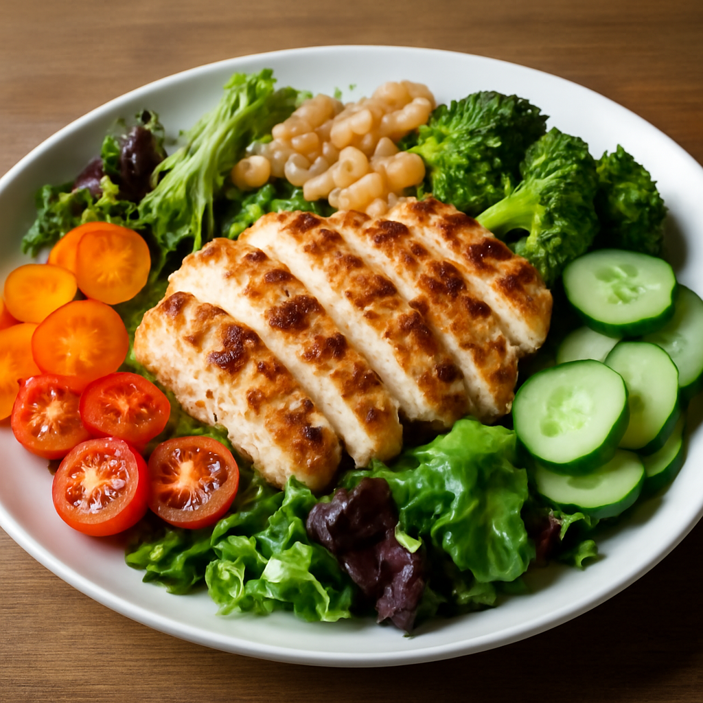 Insalata ricca con pollo grigliato e verdure miste