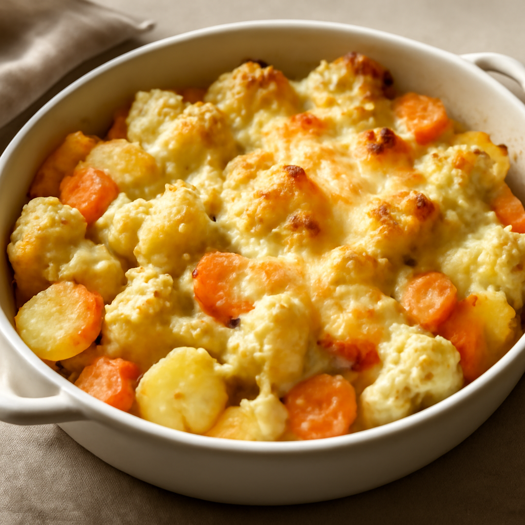 Gratin di cavolfiore, patate, carote e formaggio