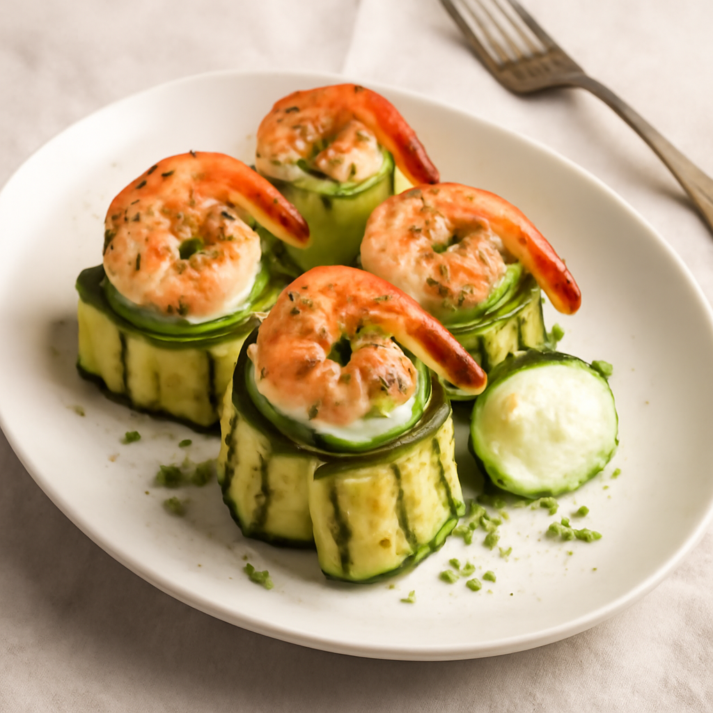 Strisce di Zucchine con Gamberi Grigliati e Philadelphia