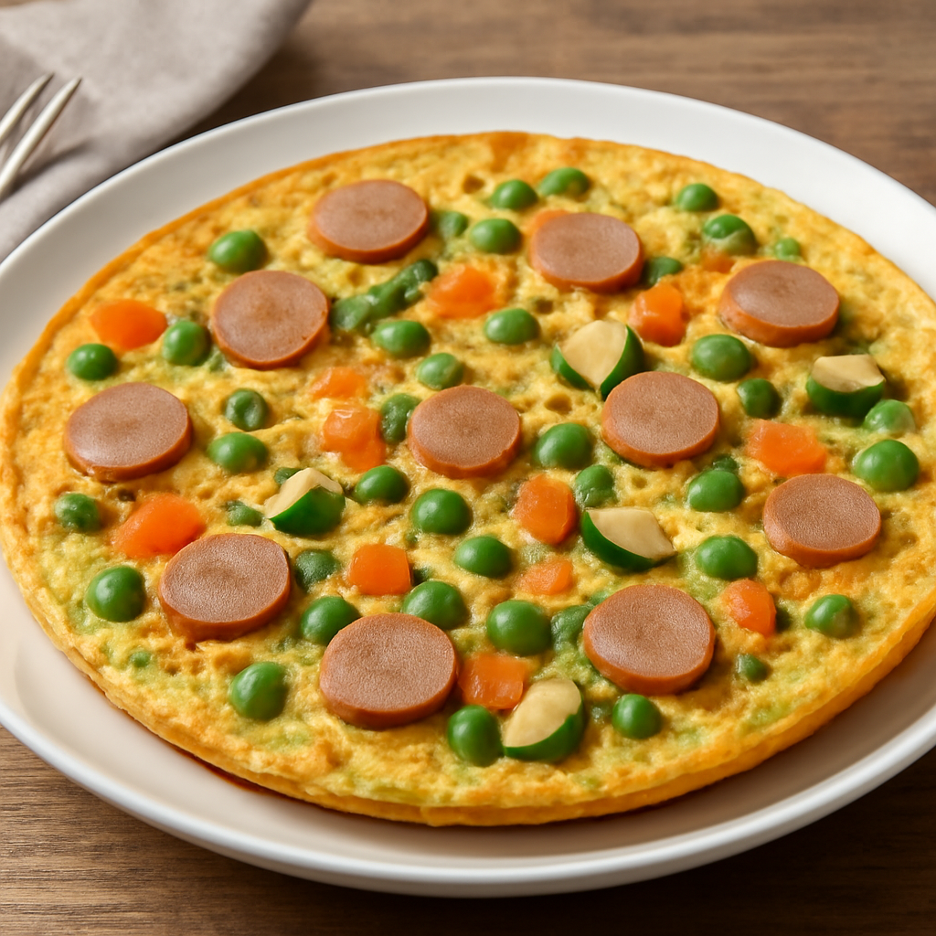 Frittata ricca con wurstel, piselli, carota e zucchina