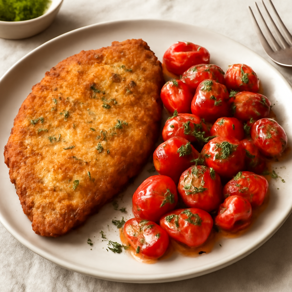 Cotoletta di pollo con pomodorini saltati