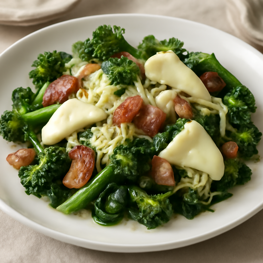 Verdure saltate con pancetta e formaggi