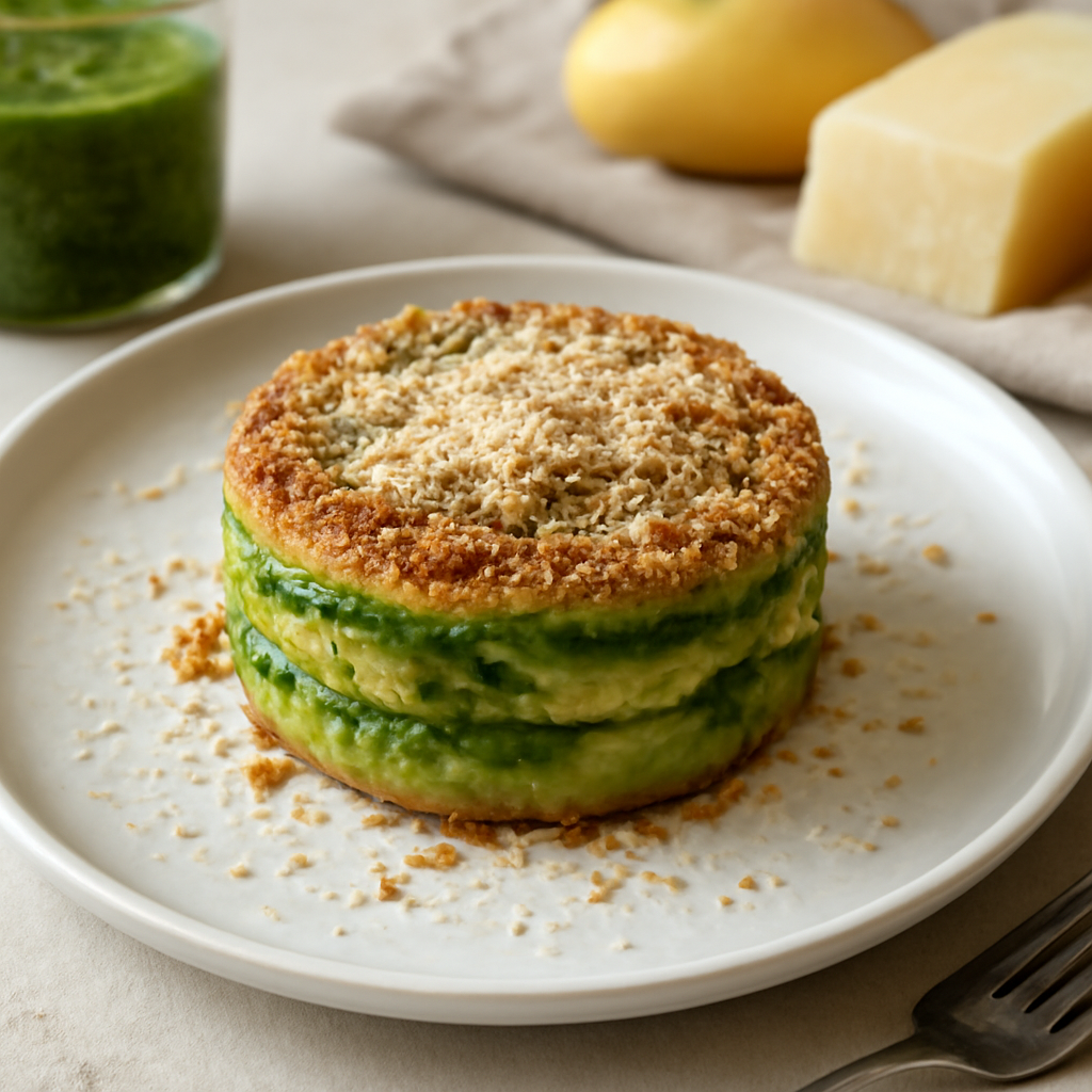 Tortino di patate al pesto con parmigiano e pangrattato