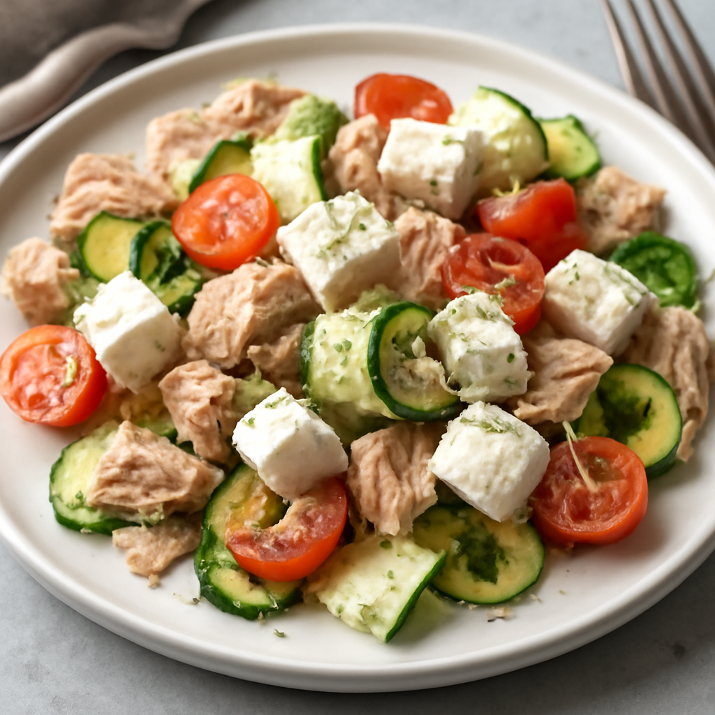 Insalata di tonno, feta e zucchine senza carboidrati