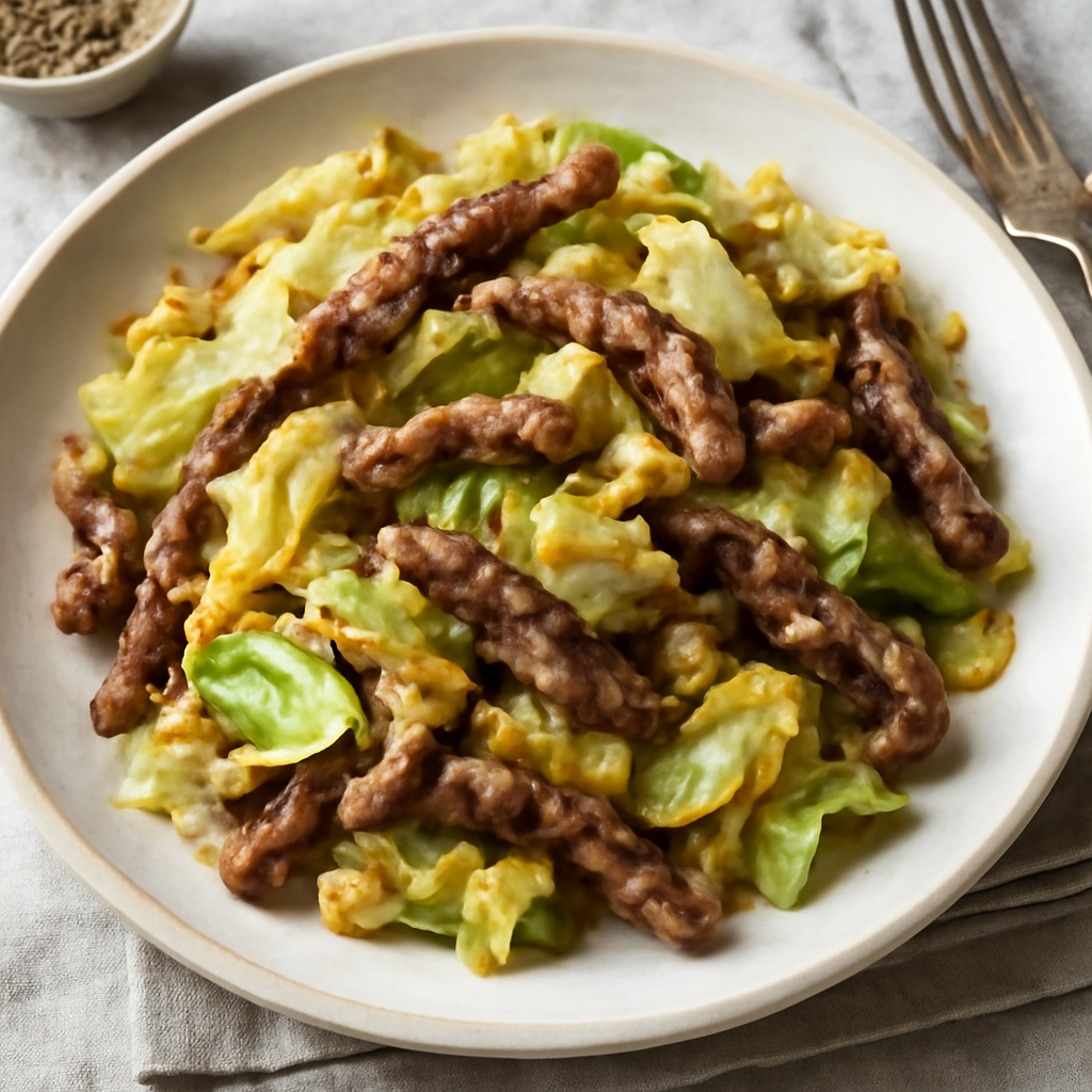 Cavolo cappuccio saltato con straccetti di manzo