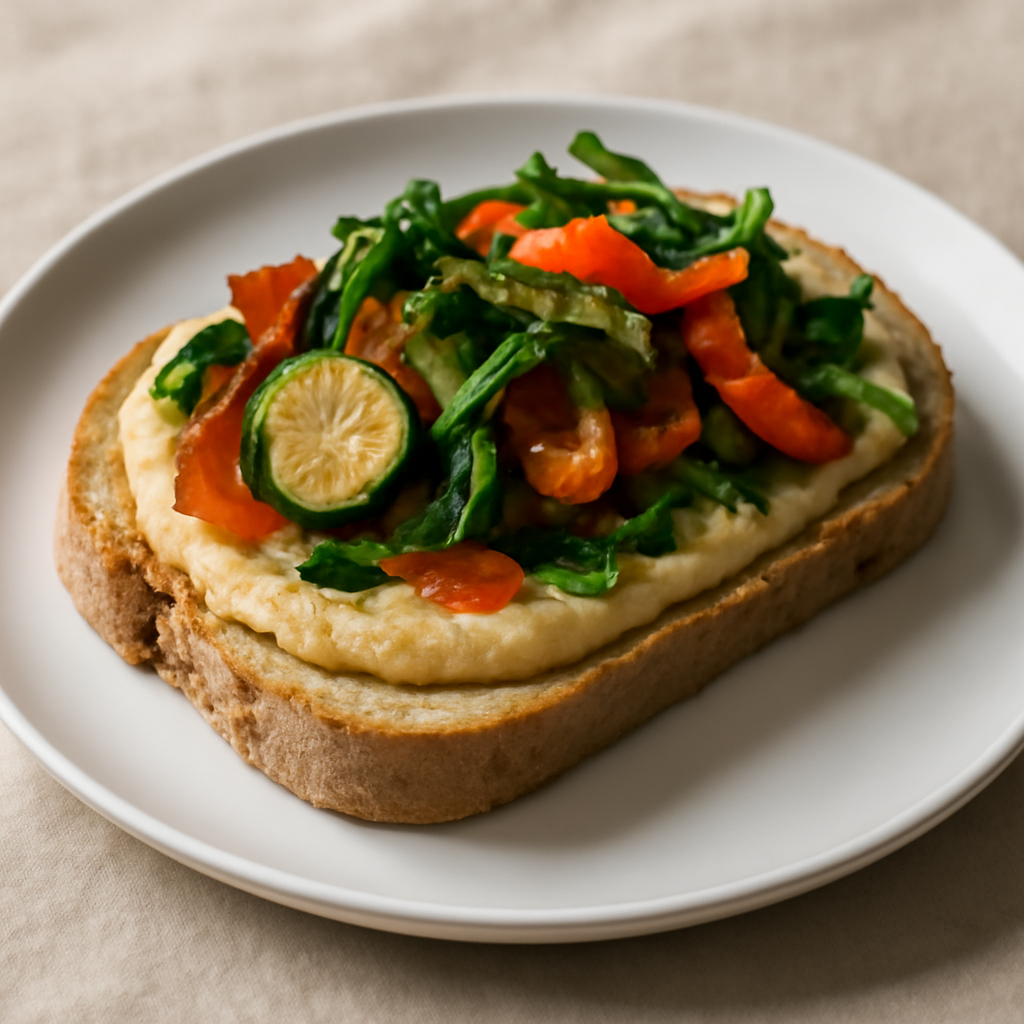 Foto di Pane con crema di ceci e verdure saltate