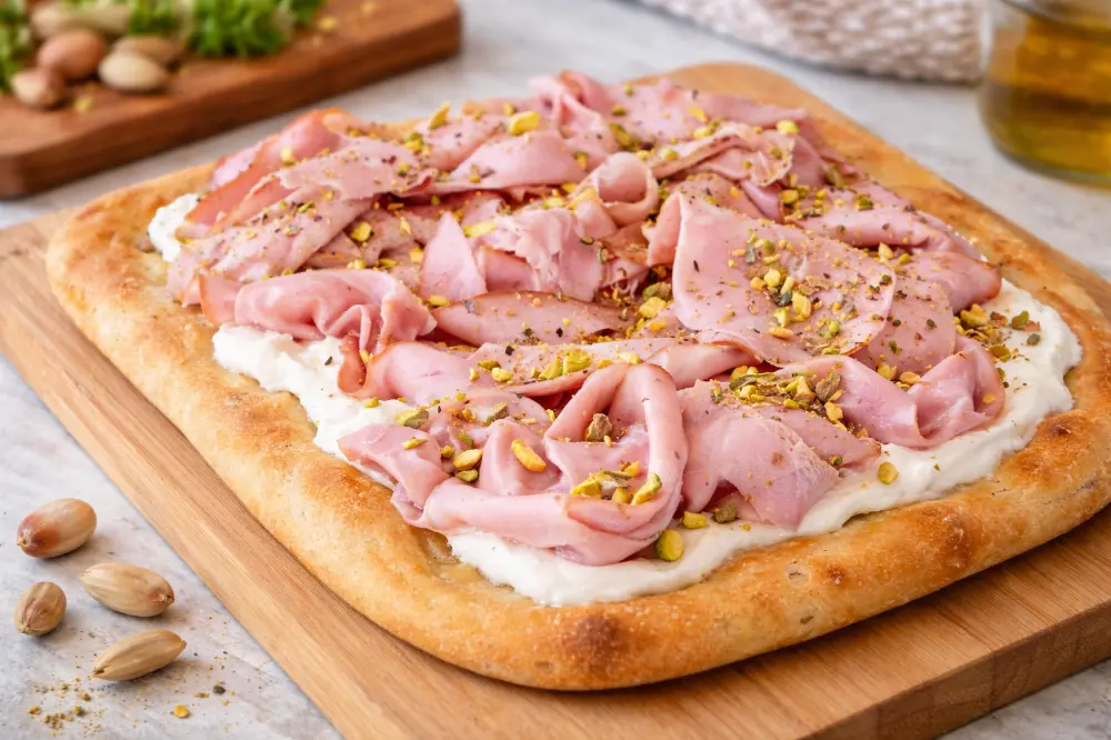 Focaccia mortadella e pistacchio