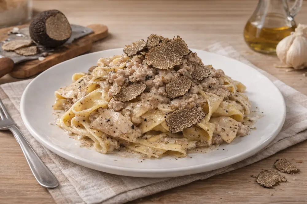 Fettuccine tartufo e salsiccia