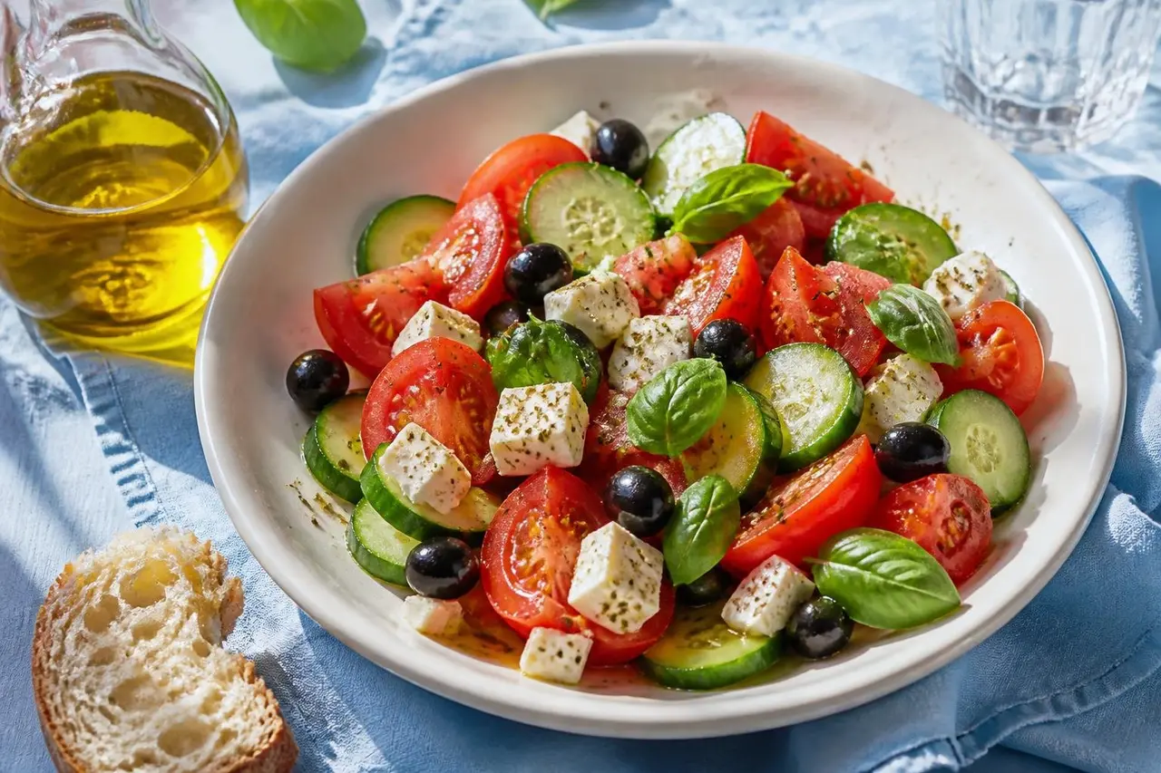 Insalata di mozzarella, pomodori e cetrioli