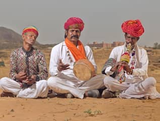 Traditional Indian musicians in heritage attire