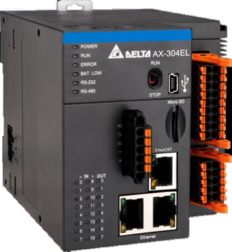 Controlador Lógico Programável  de Movimento AX-3 base em Codesys - Modelo AX com 16 Entradas, 8 Saídas Digitais a Transistor NPN e Alimentação 24Vdc - Protocolo EtherCAT para controle de 4 Servos ASD-A2