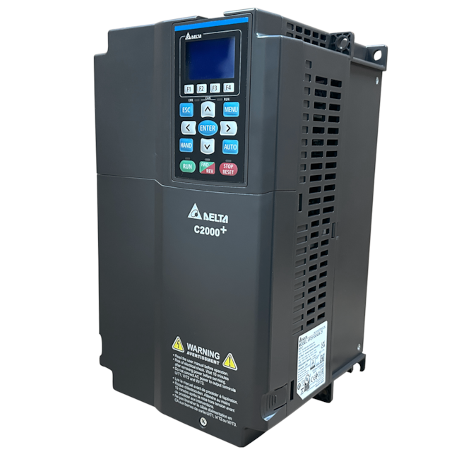Conversor eletrônico de frequência C2000 Plus, 15Hp - 11KW - 24A, 380 ~480 VAC (-15% ~ +10%) Trifásico, Chopper de frenagem, PLC Incorporado, Modbus Incorporado 50/60 Hz, IP20 NEMA1