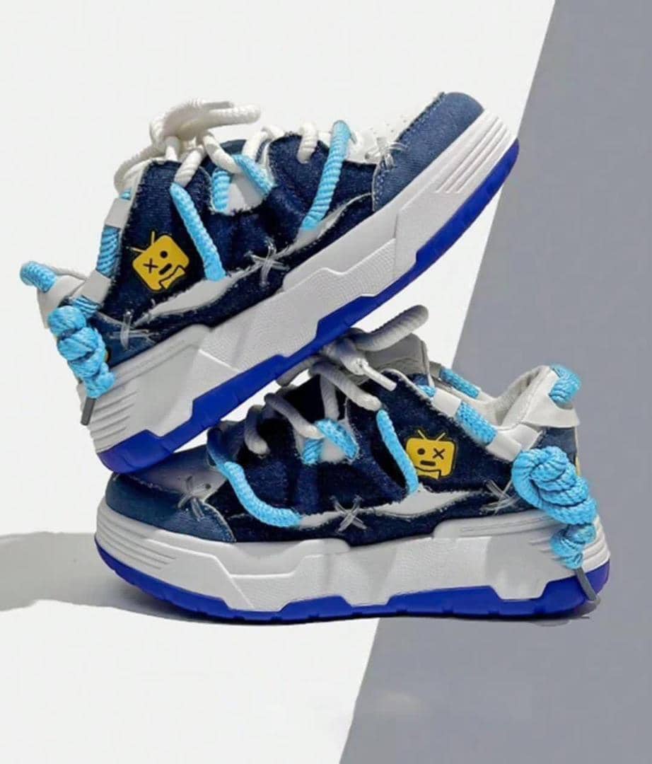 Denim Rope Lace Robot Patch Sneakers