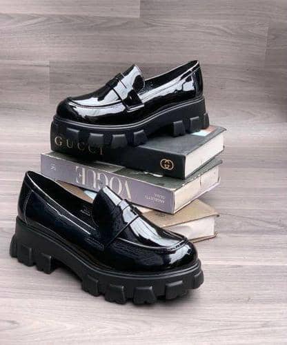 Image of Chunky Patent Loafers Black