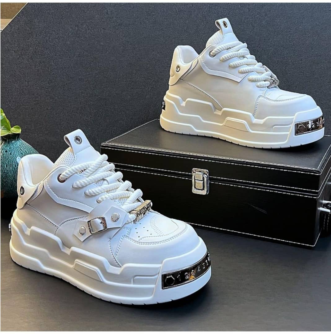 Image of Chunky Platform Buckle Sneakers White