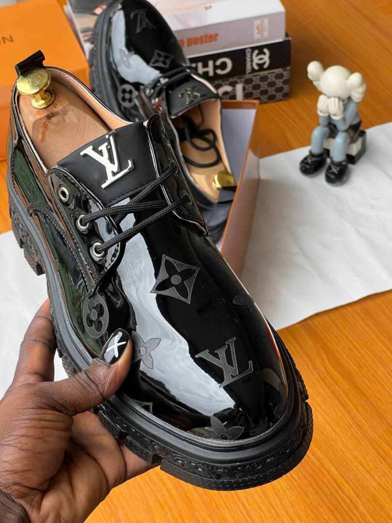 Louis Vuitton Patent Monogram Platform Derby