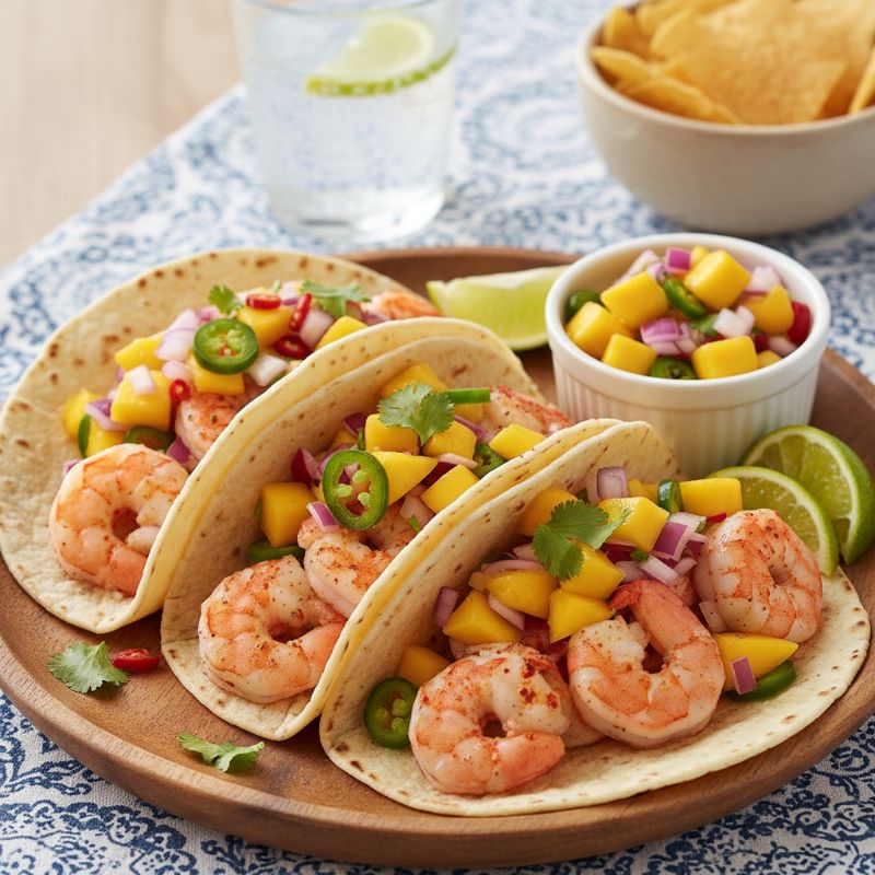 Mild Shrimp Tacos with Fresh Mango Salsa