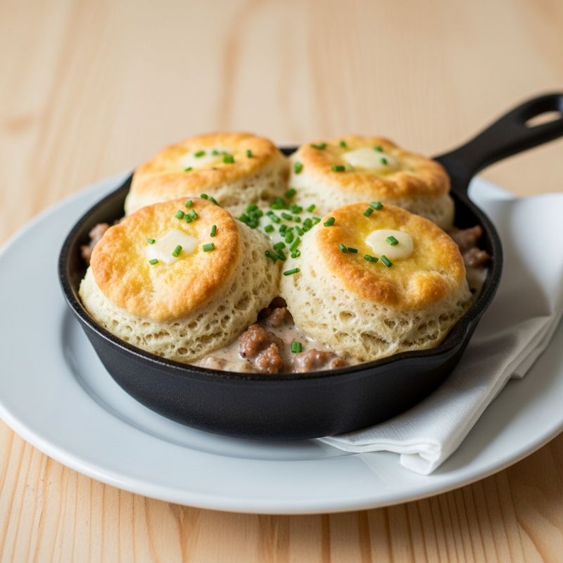 Biscuits and Gravy Skillet Pot Pie