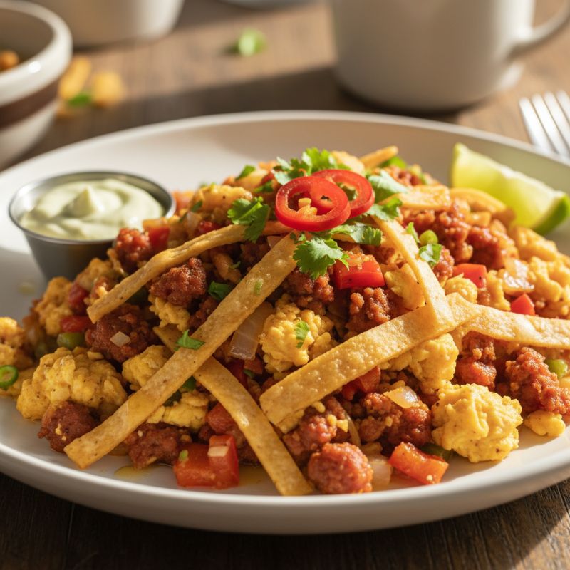 Migas with Chorizo and Crispy Tortilla Strips