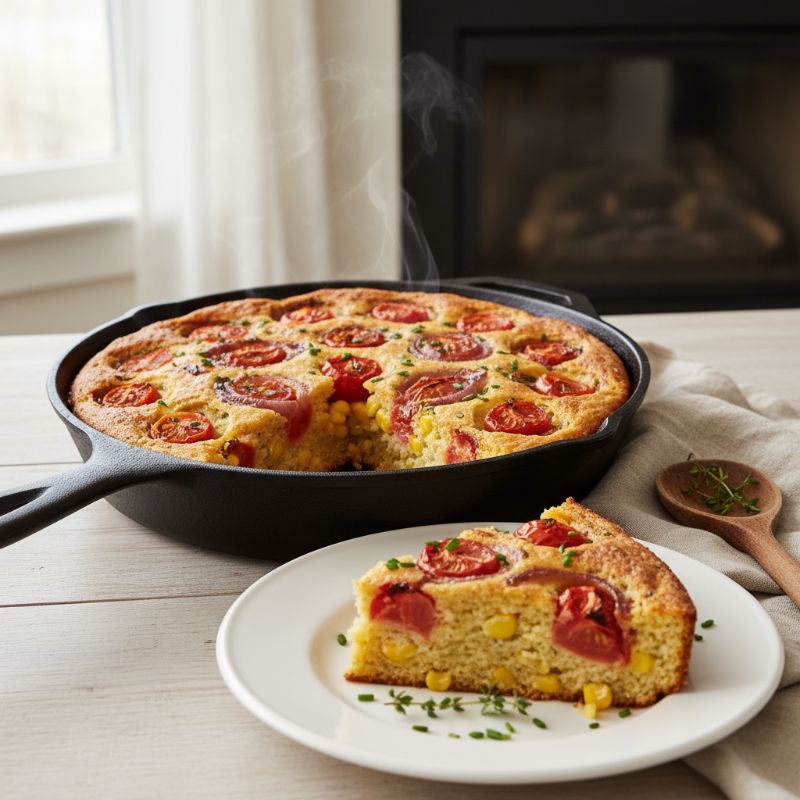Skillet Tomato Cornbread with Caramelized Onions