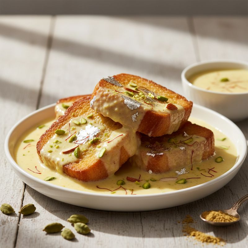 Saffron & Cardamom Shahi Tukra (Royal Bread Pudding)