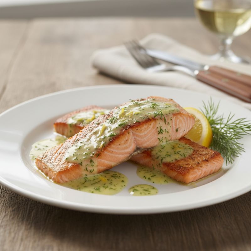 Pan-Seared Salmon with Dill Butter Sauce
