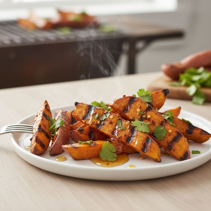 Grilled Sweet Potato Wedges with Spicy Honey