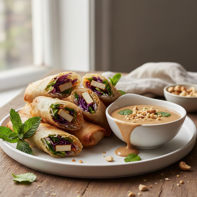Crispy Rice Paper Spring Rolls with Cashew-Hoisin Dip