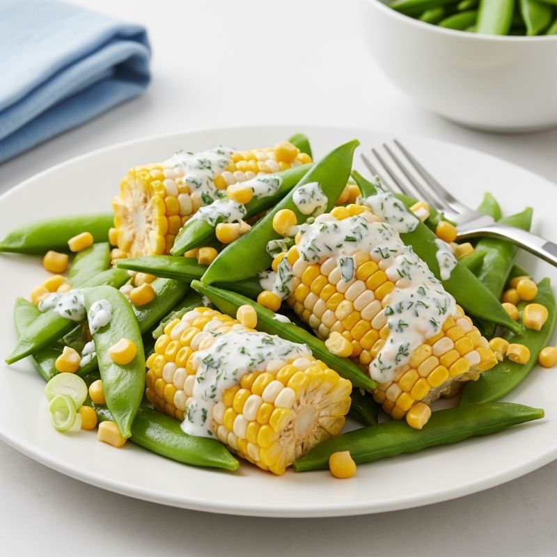 Creamy Sweet Corn & Snap Pea Salad with Buttermilk Dressing