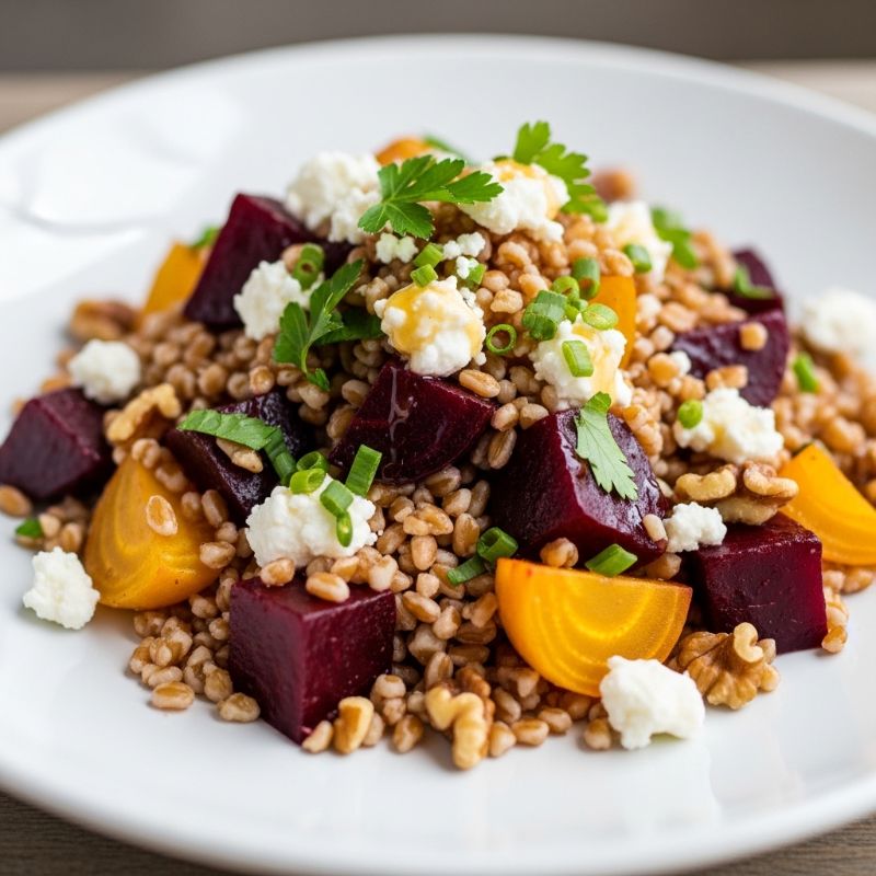 Warm Farro & Roasted Beet Salad with Maple-Cider Vinaigrette