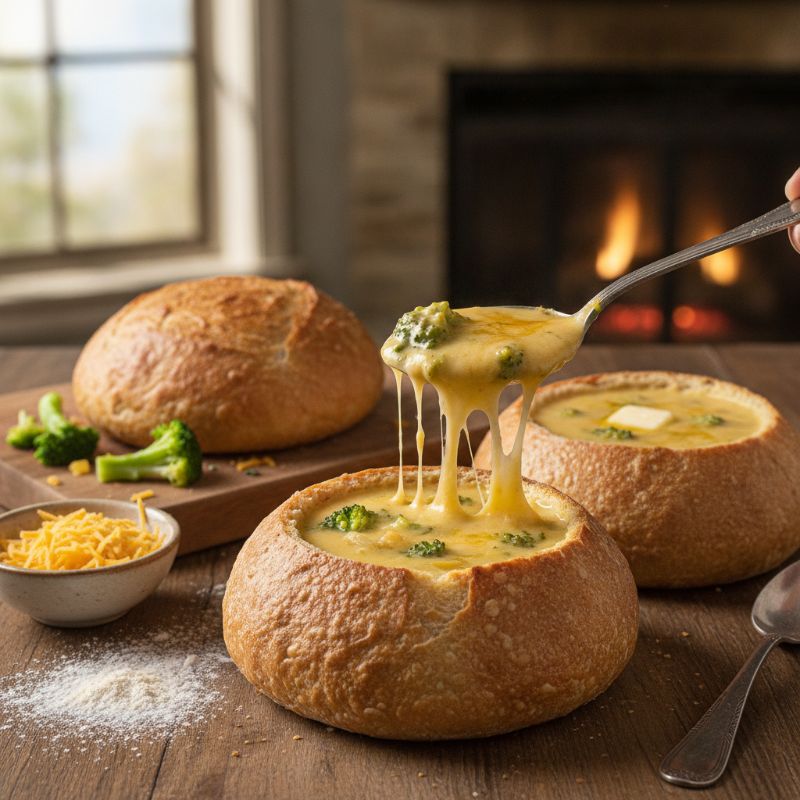 Broccoli Cheddar Soup in Bread Bowls