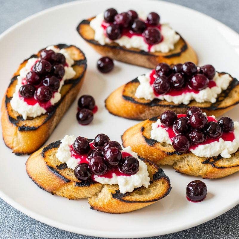 Grilled Crostini with Goat Cheese & Huckleberry Compote
