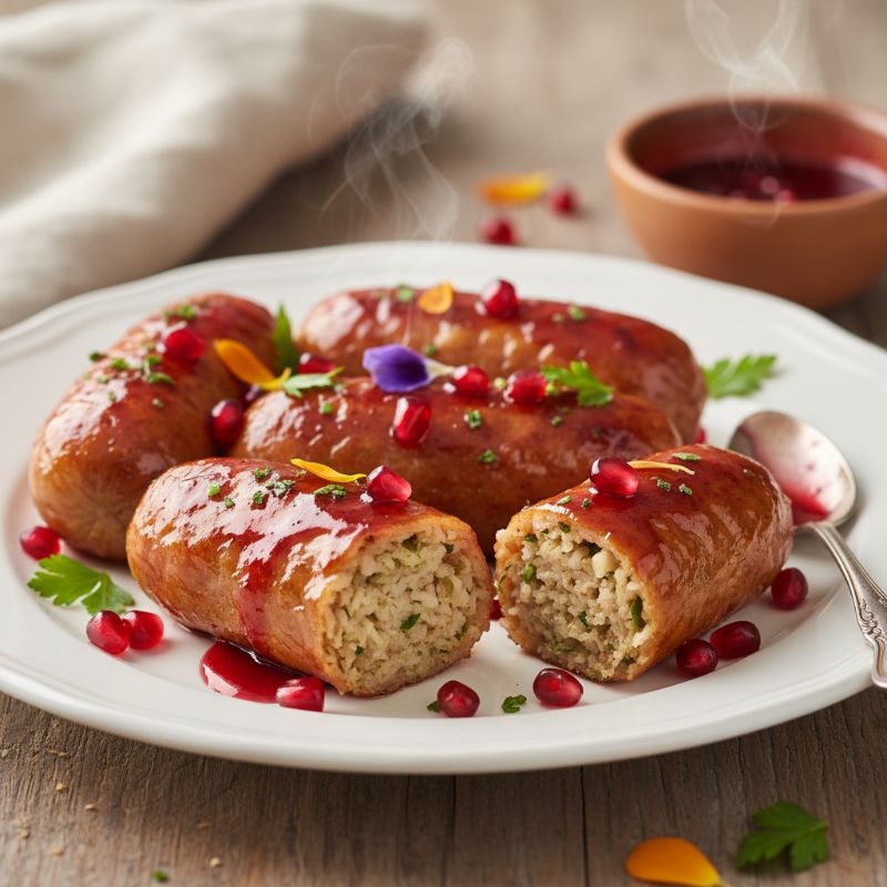 Pomegranate-Glazed Mombar (Halal Sausage)