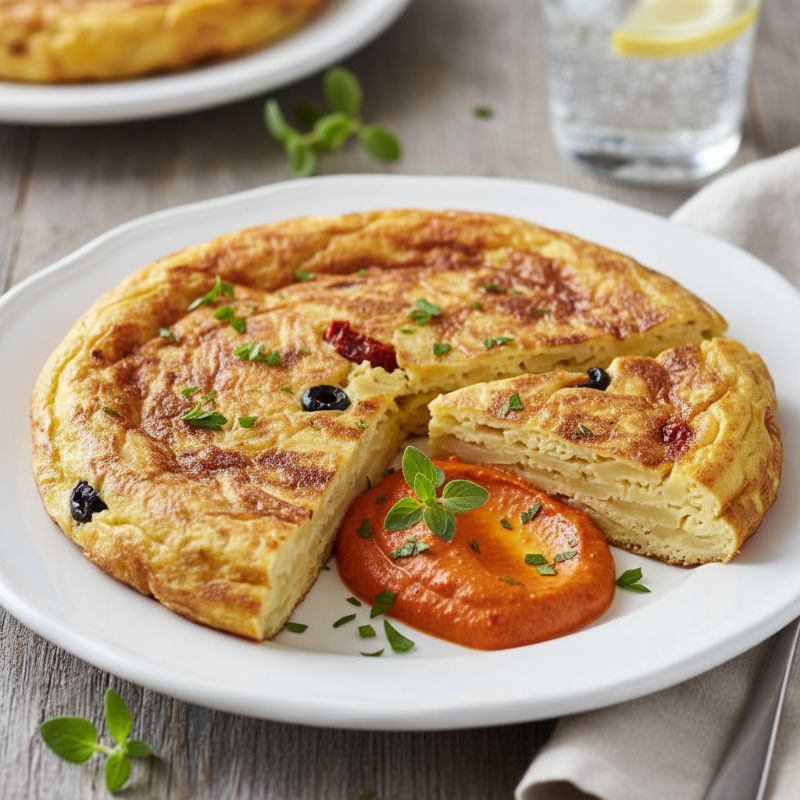 Mediterranean Tortilla Española with Roasted Red Pepper Aioli