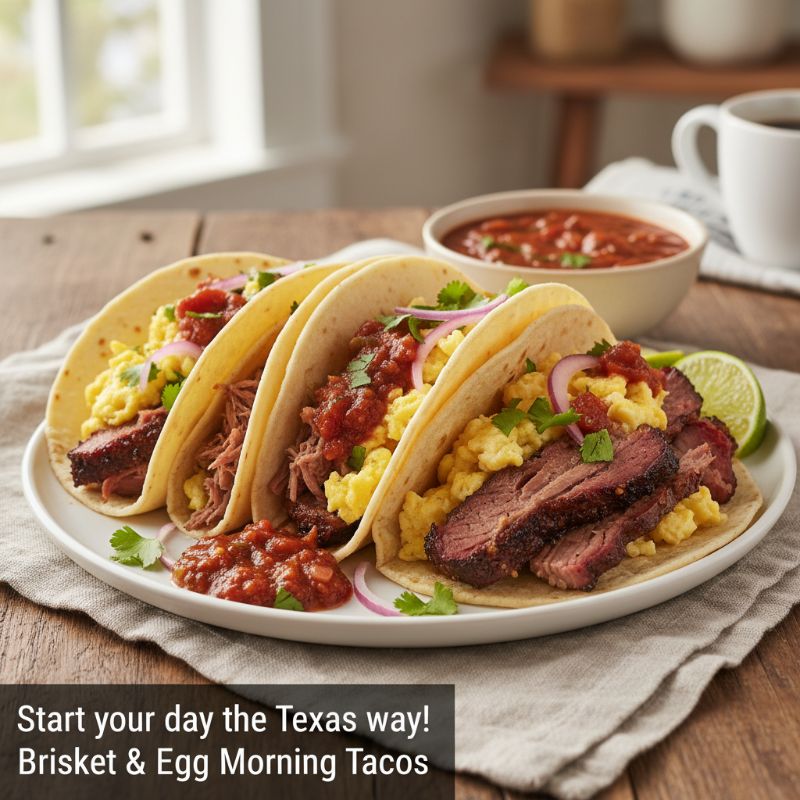 Brisket & Egg Morning Tacos with Smoky Red Salsa