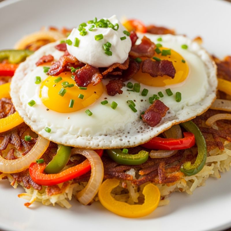 Loaded Hash Brown Skillet with Peppers and Onions