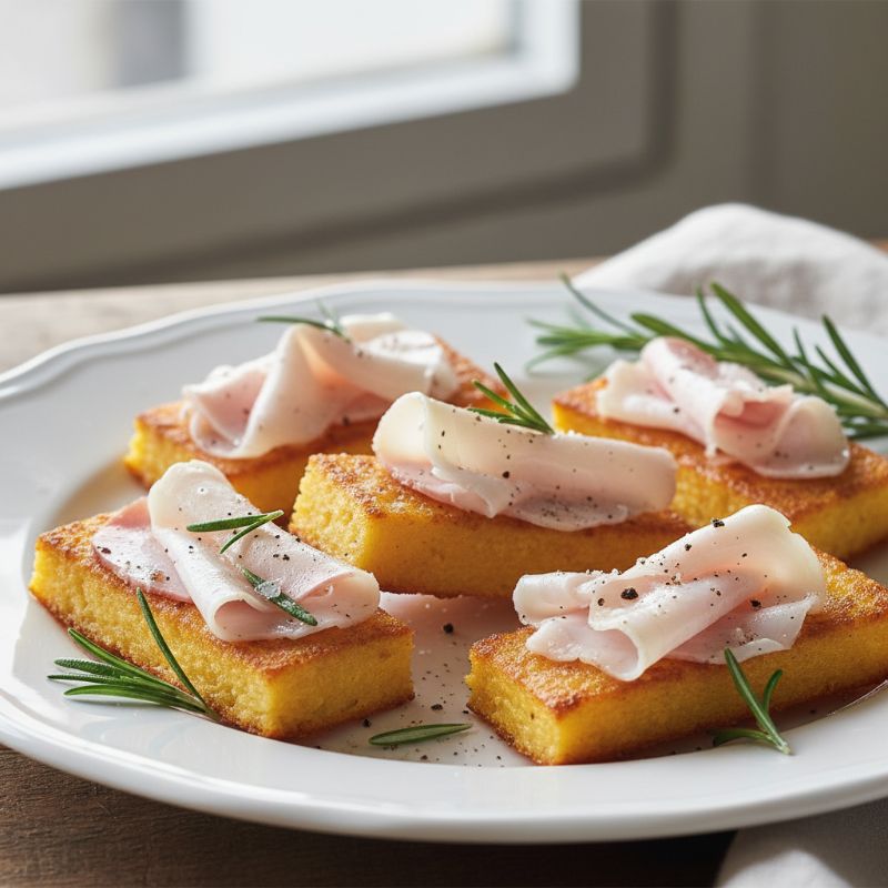 Crispy Polenta Crostini with Lardo and Rosemary