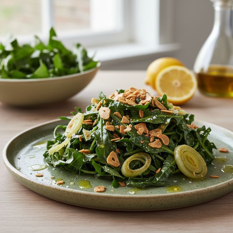 Hindbeh with Caramelized Leeks and Crispy Garlic