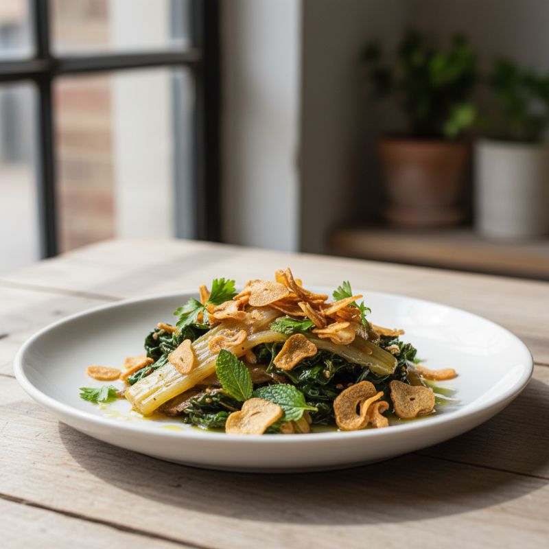 Hindbeh with Caramelized Leeks and Crispy Garlic