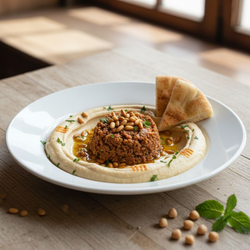 Hummus Kawarma with Toasted Pine Nuts (Halal)
