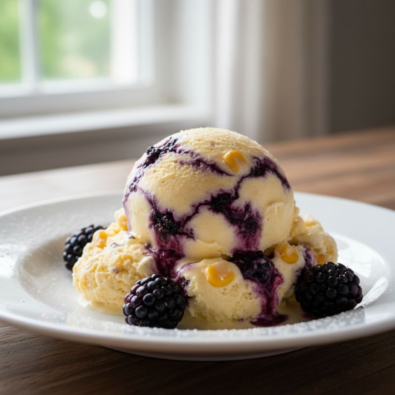 Nebraska Sweet Corn Ice Cream with Blackberry Swirl