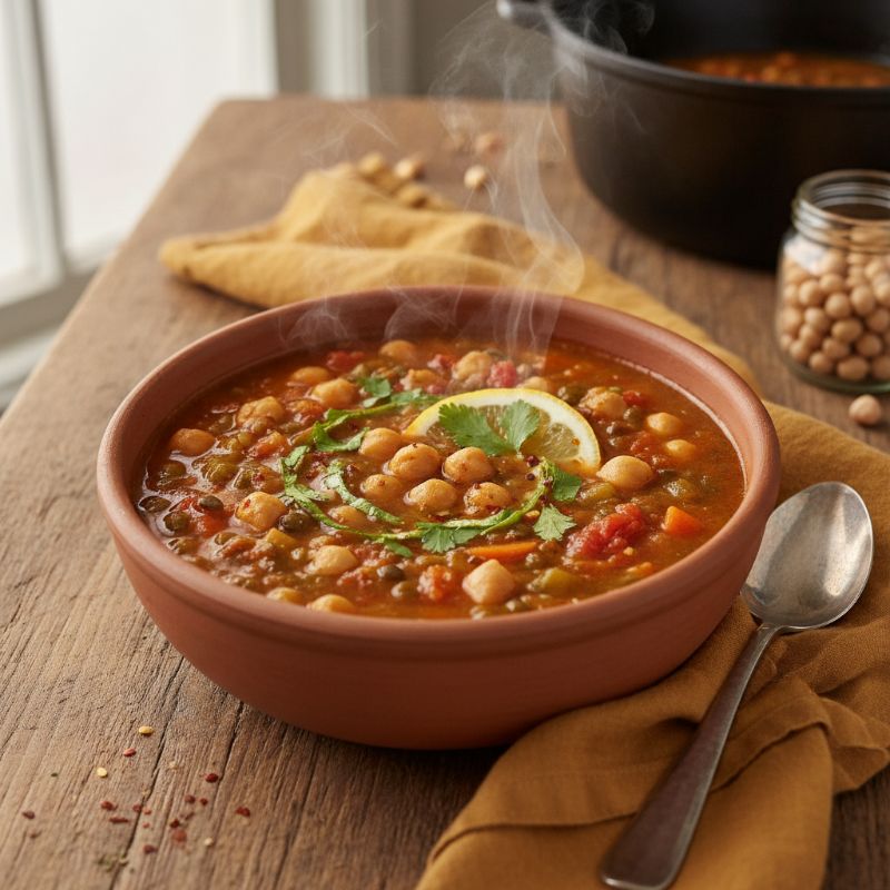 Hearty Moroccan Harira Soup with Chickpeas