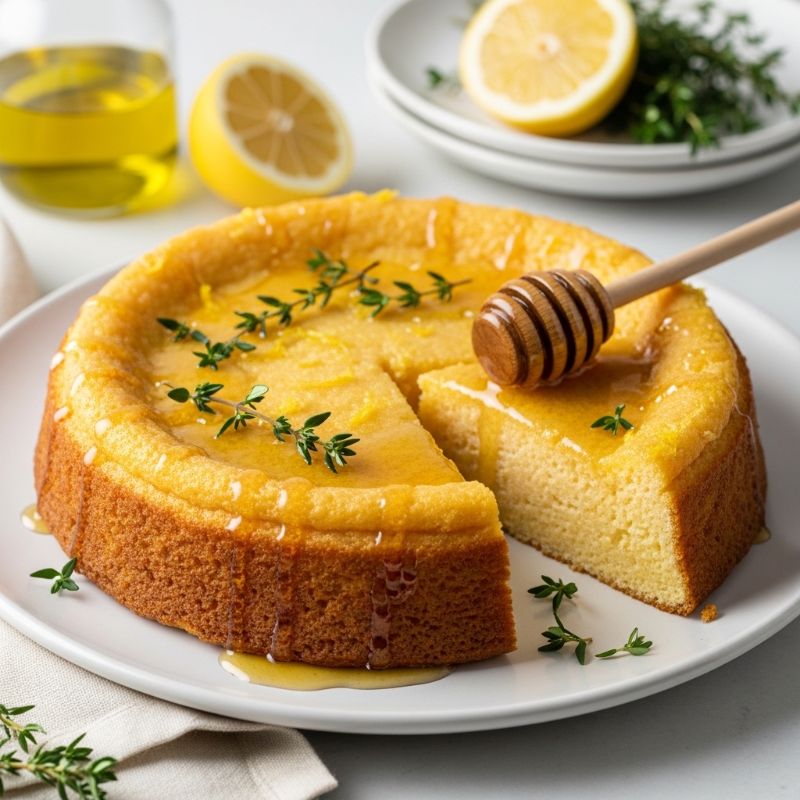 Olive Oil & Lemon Polenta Cake with Thyme Honey