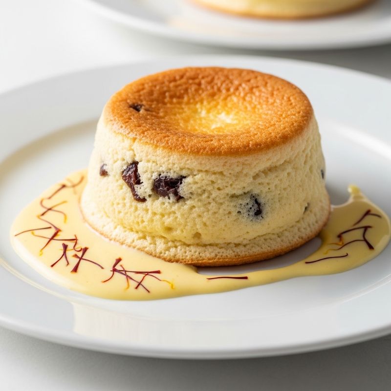 Date and Cardamom Soufflé with Saffron Crème Anglaise