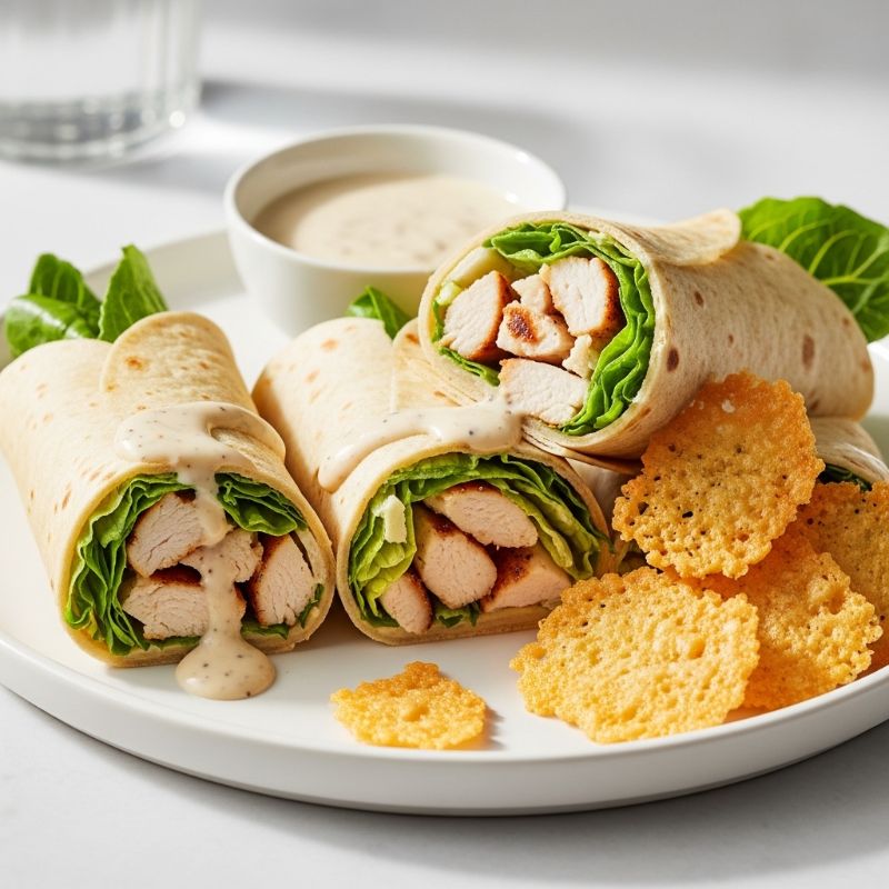 Keto Chicken Caesar Wraps with Parmesan Crisps