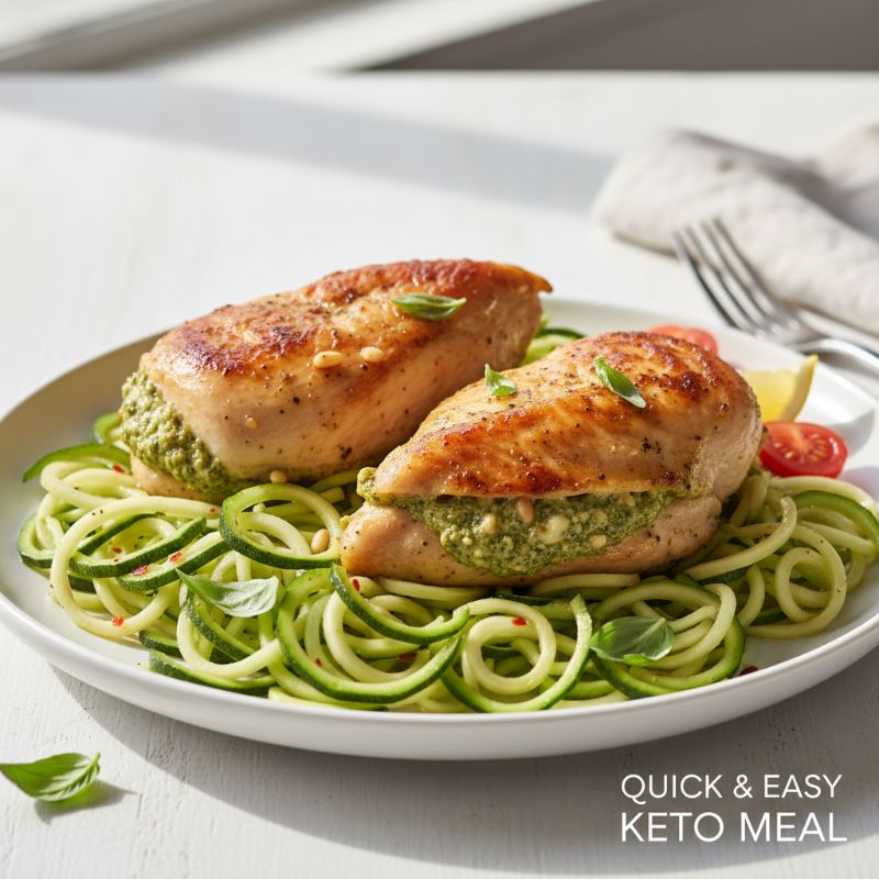 Keto Pesto-Stuffed Chicken with Zucchini Noodles