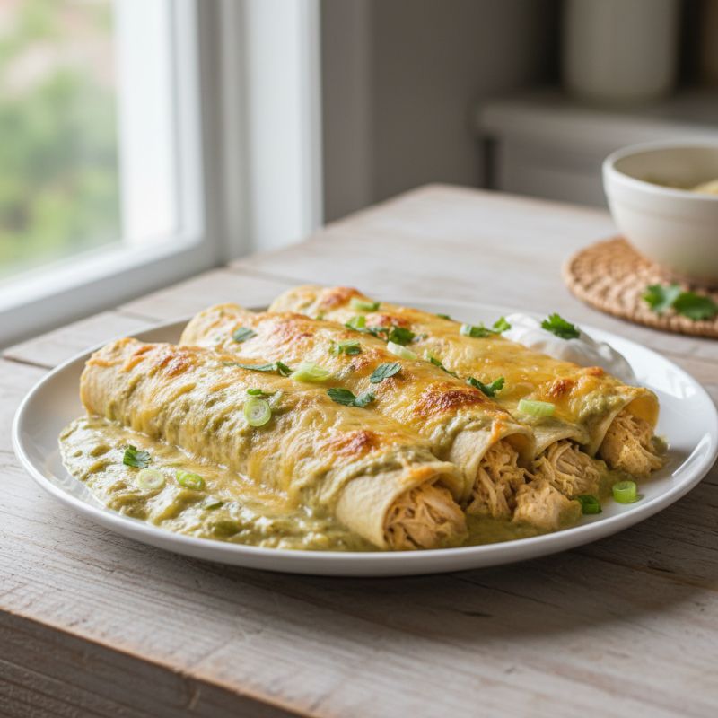 Creamy Green Chile Chicken Enchiladas (Enchiladas Suizas)