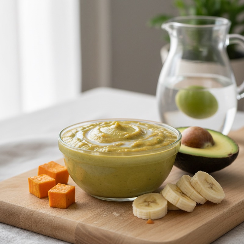 Creamy Avocado, Banana & Sweet Potato Baby Puree