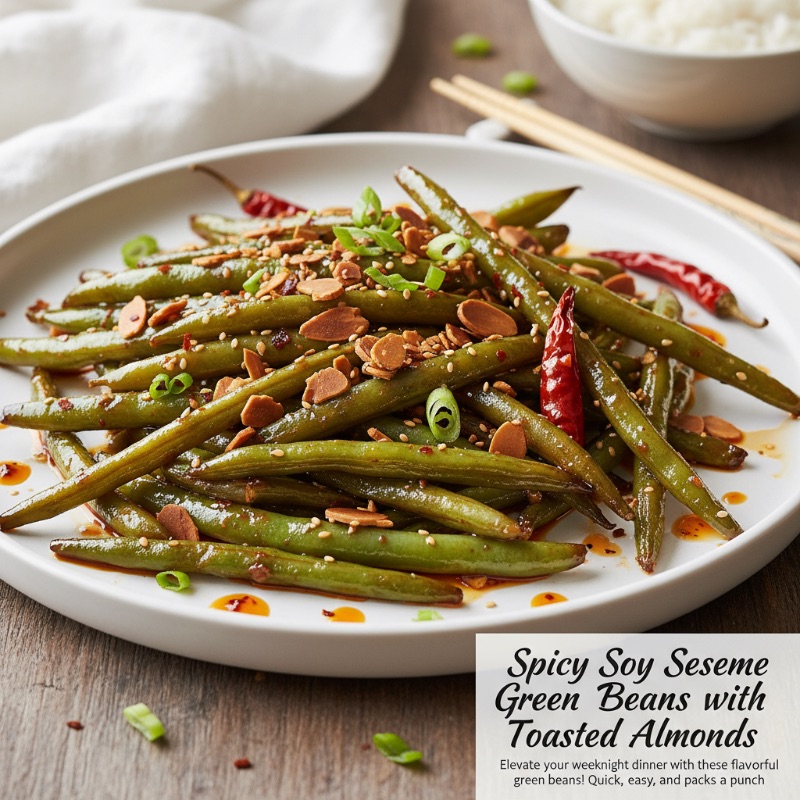 Spicy Soy Sesame Green Beans with Toasted Almonds