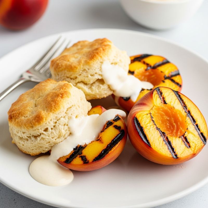 Grilled Peach Cobbler with Bourbon Cream